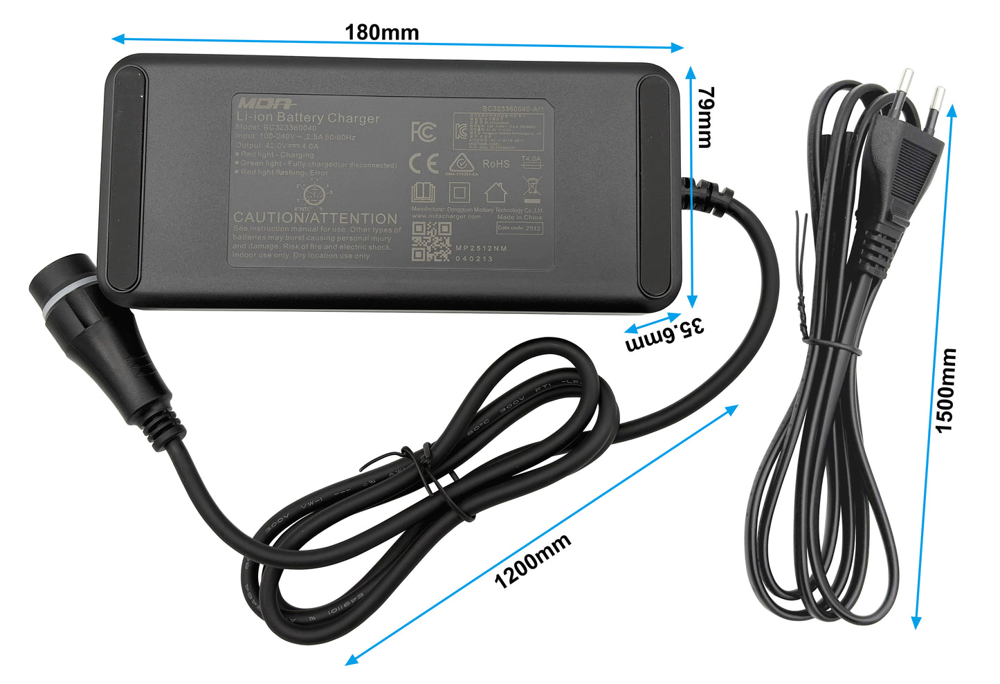 Caricabatterie 42V 4A per batteria e-bike Yamaha 36V, con connettore di uscita a 7 pin con protocollo
