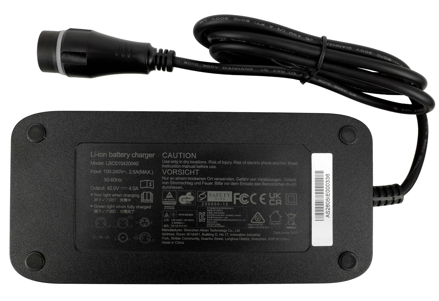 42V 4A Oplader voor 36V Yamaha E-bike Accu, met 7-pins uitgangsstekker met protocol