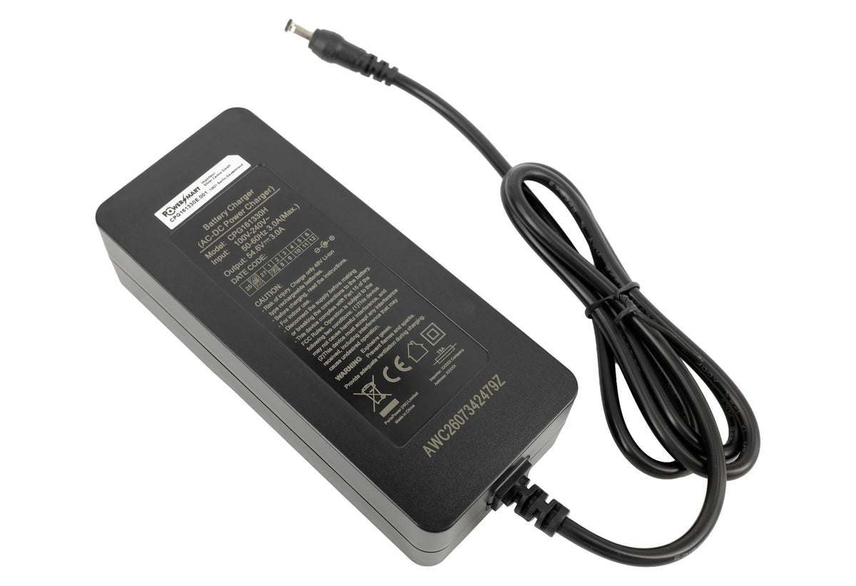 54,6V 3A Snellader voor 48V (13S) Li-Ion E-Bike, Pedelec & Elektrische Step (DC 5,5 x 2,1 mm Stekker)