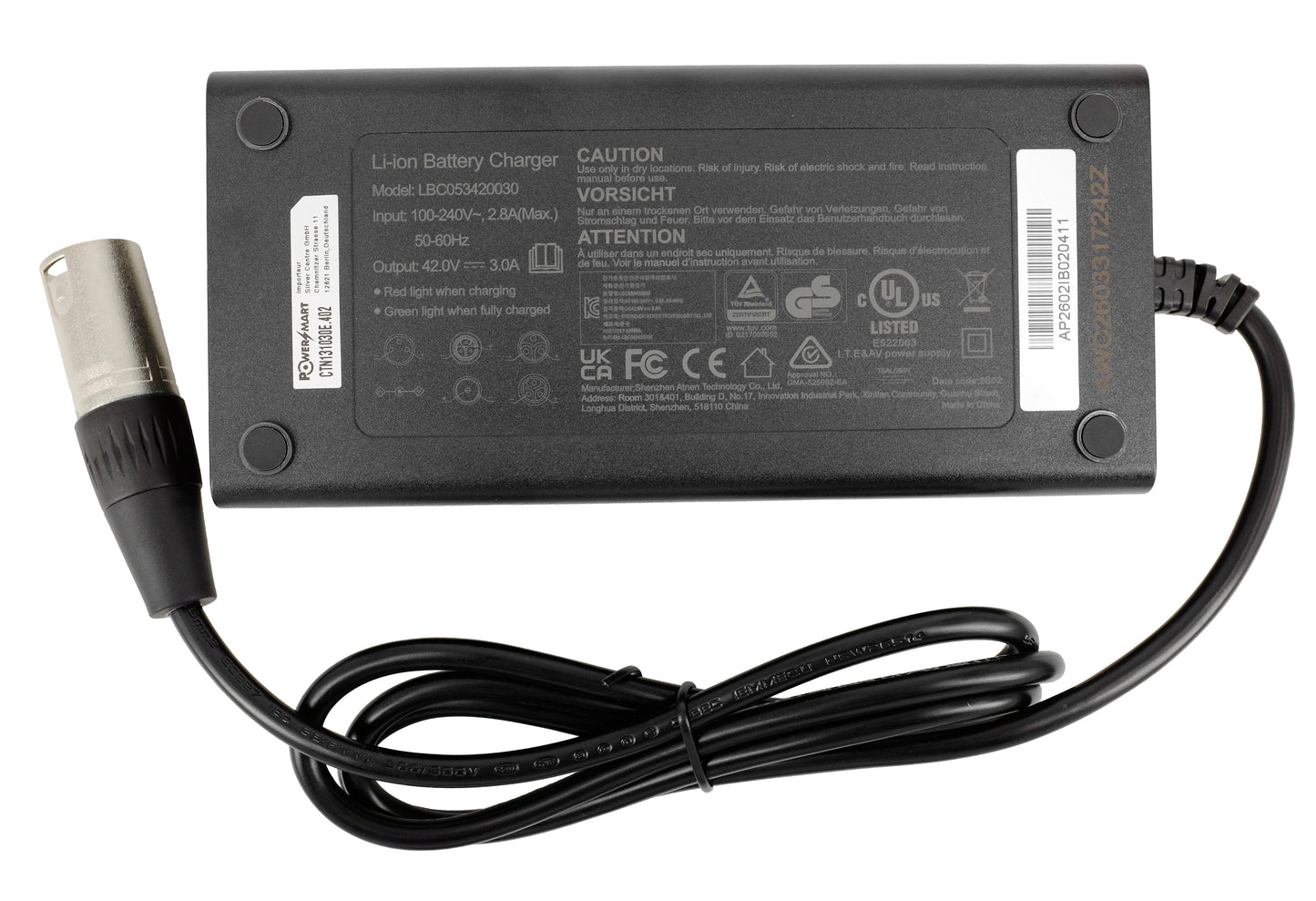 42V 3A E-Bike Battery Charger (4-Pin XLR) for Derby Cycle Impulse 1.0 & 2.0 System | Compatible with Kalkhoff, Raleigh, Gazelle | Fast Replacement Charger