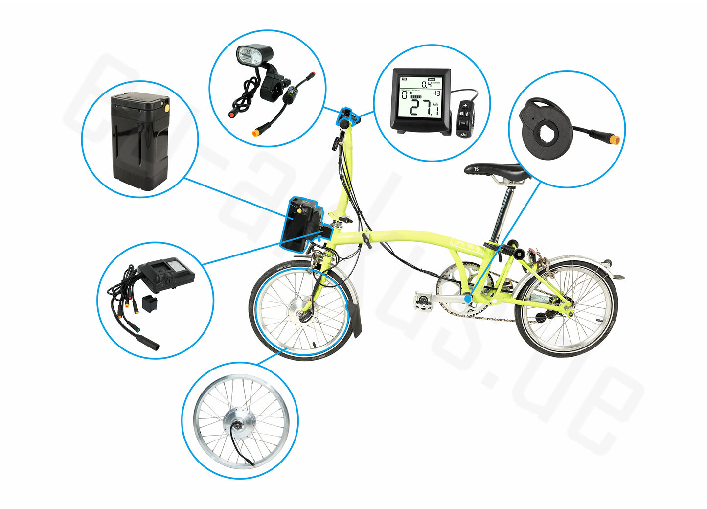 DIY-conversiekit voor Brompton vouwfiets 36V 8,7Ah/313,2Wh