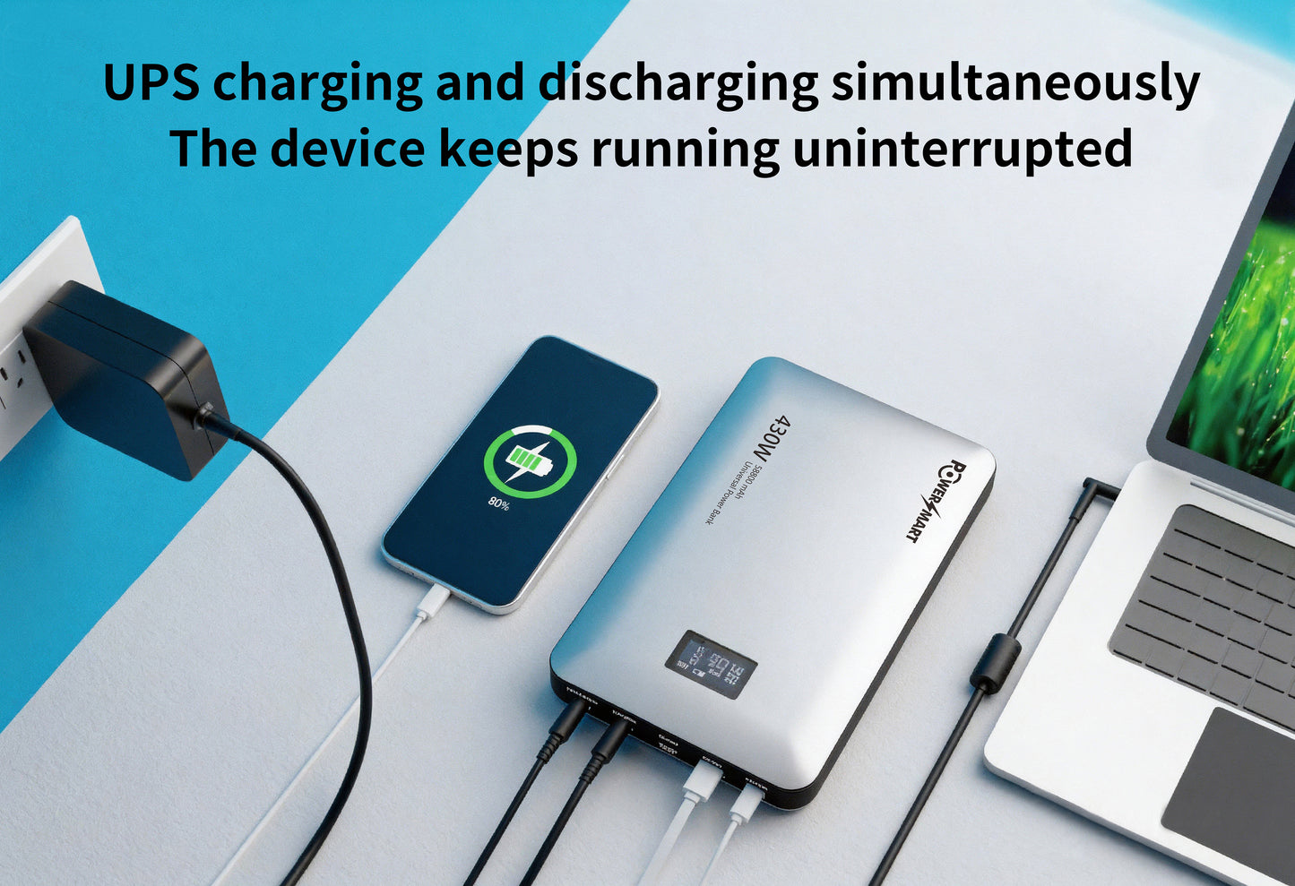 All‑in‑One Power Bank rápido de 430W con 5 puertos (3 USB‑C + 1 USB‑A + DC) | Carga rápida para portátiles, drones y móviles