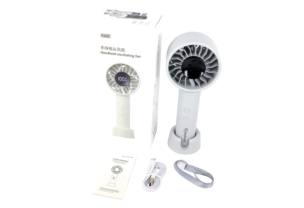 Portable USB‑C Fan with 4500mAh Battery, 100‑Speed Control & 90° Oscillation – Handheld & Desktop Cooling Fan with Digital Display