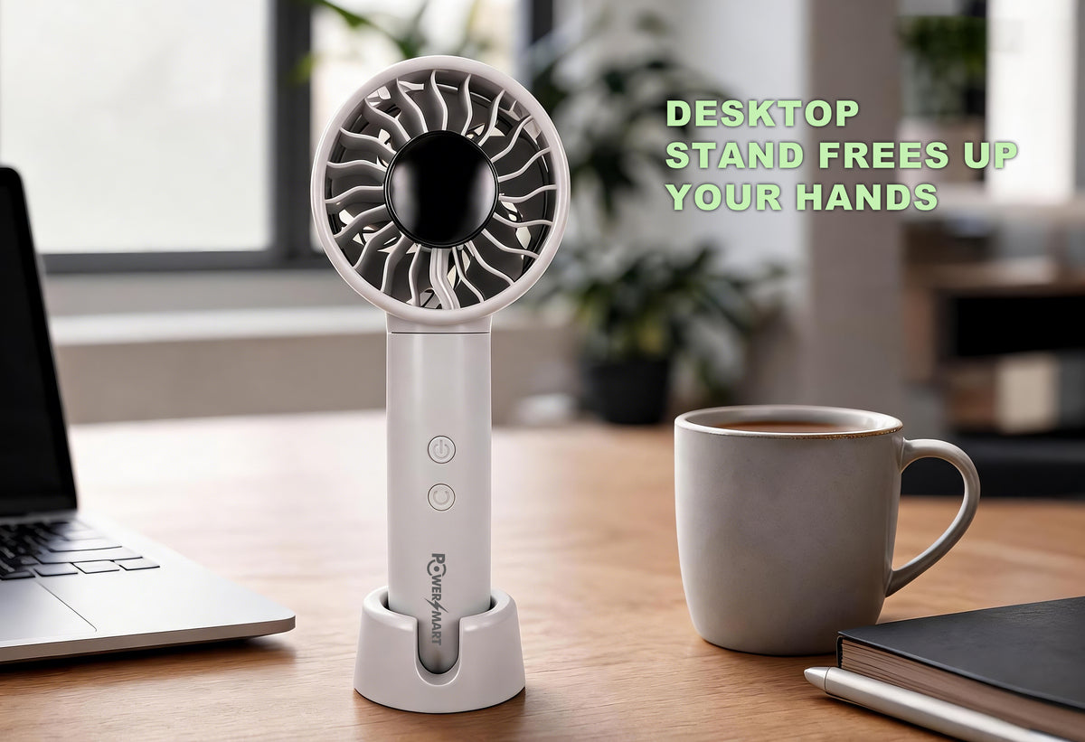 Portable USB‑C Fan with 4500mAh Battery, 100‑Speed Control & 90° Oscillation – Handheld & Desktop Cooling Fan with Digital Display