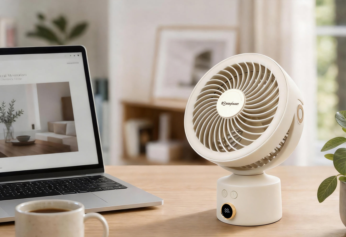 3D Air Circulation Table Fan with 110° Oscillation, 4000mAh Rechargeable Battery, 3 Speeds, 4H Timer & Aromatherapy Function – USB‑C Portable Air Circulator