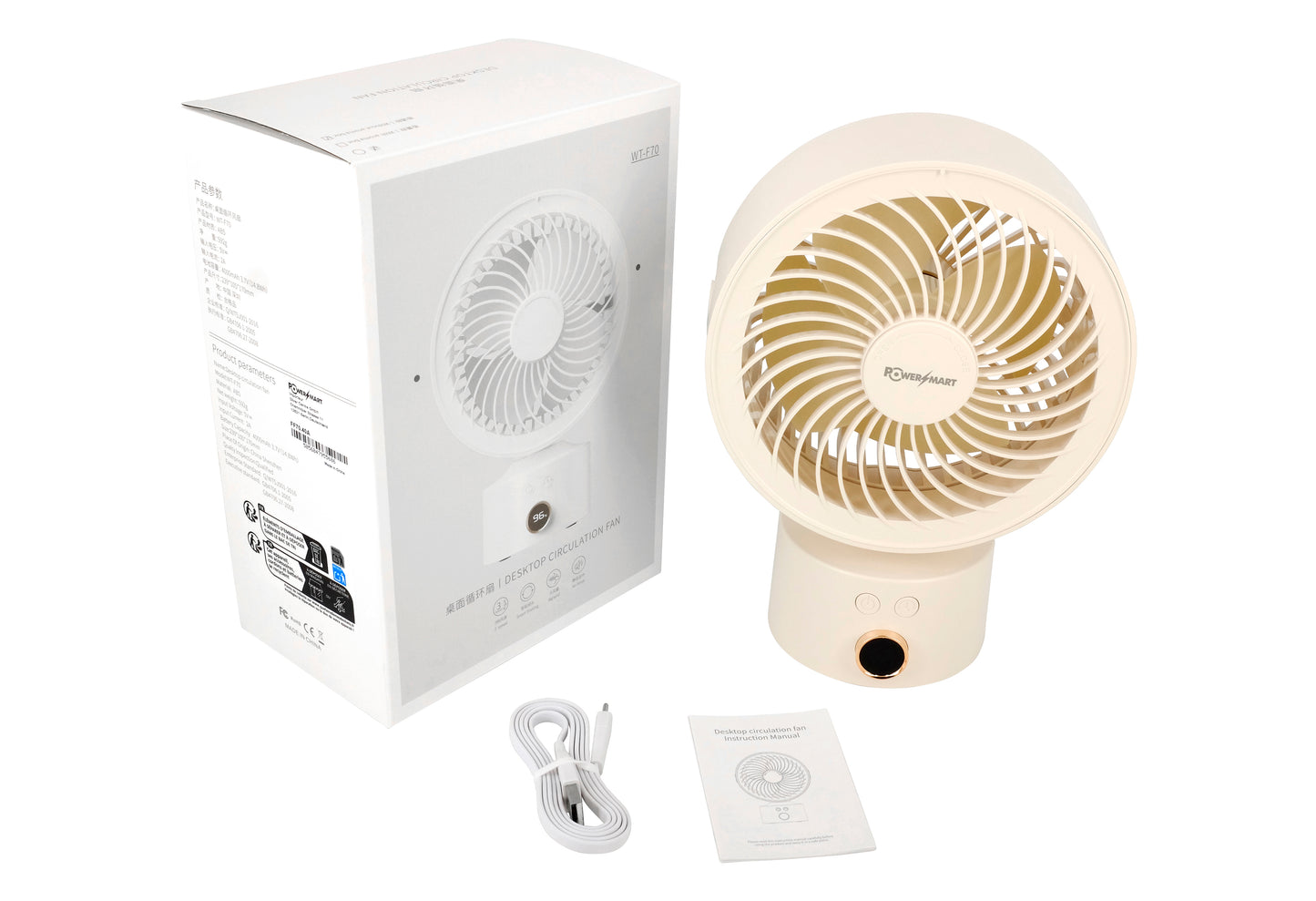 3D Air Circulation Table Fan with 110° Oscillation, 4000mAh Rechargeable Battery, 3 Speeds, 4H Timer & Aromatherapy Function – USB‑C Portable Air Circulator