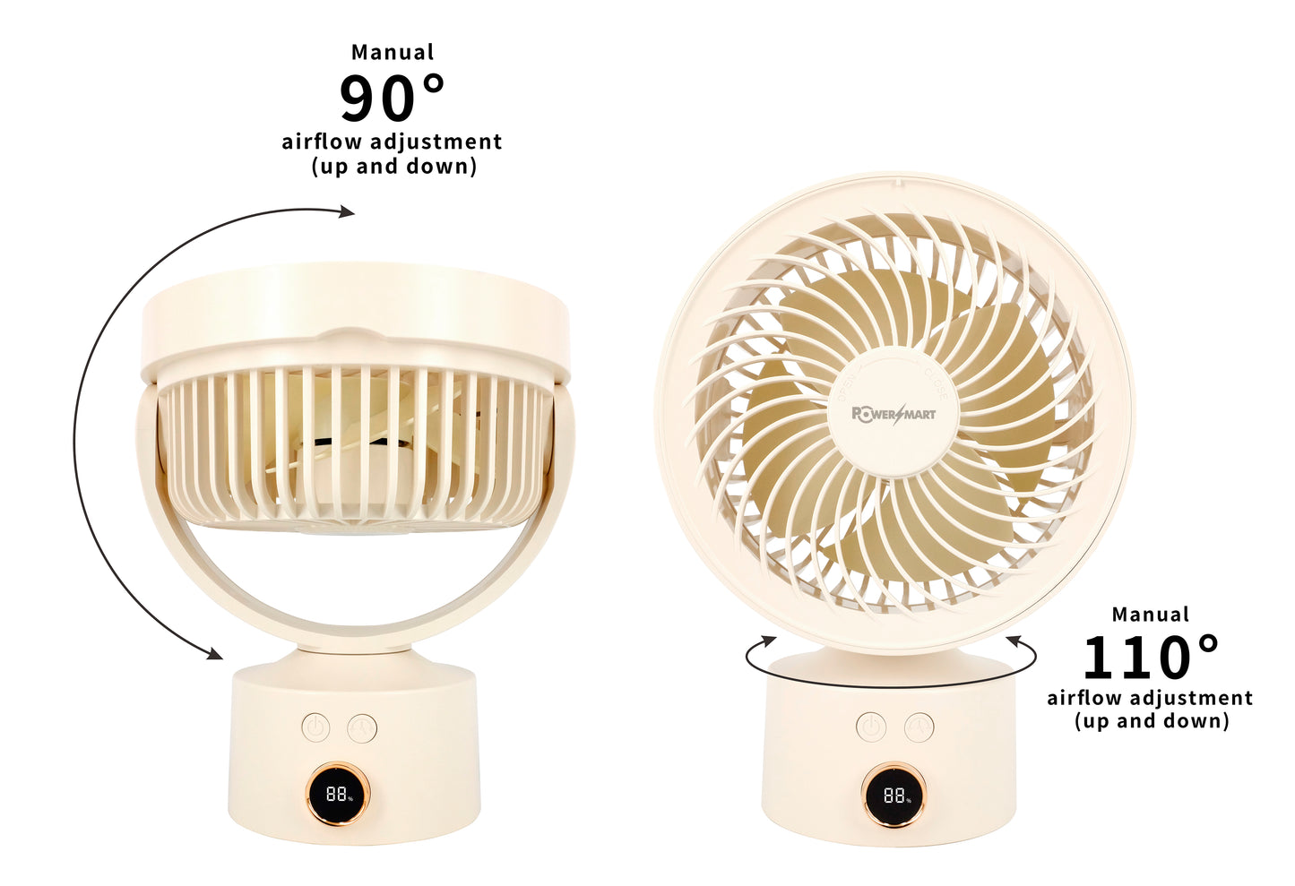 3D Air Circulation Table Fan with 110° Oscillation, 4000mAh Rechargeable Battery, 3 Speeds, 4H Timer & Aromatherapy Function – USB‑C Portable Air Circulator