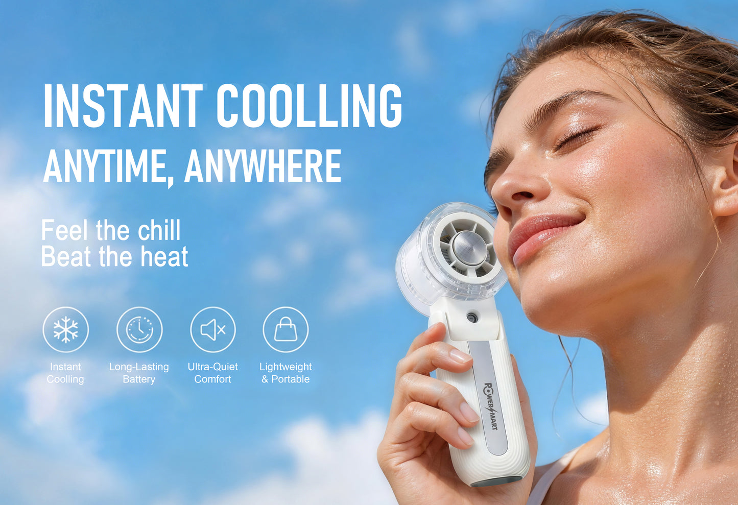 3-in-1 Handheld-Ventilator mit Halbleiterkühlung, Wassernebel und Turbo-Wind | 3600mAh Faltbarer tragbarer Ventilator