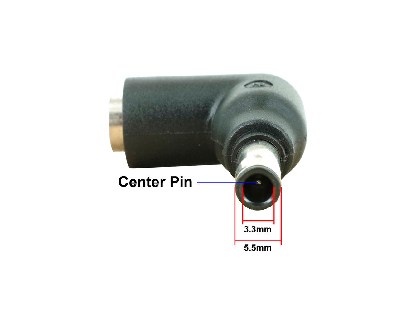 Punta del connettore C2 - Connettore maschio da 5,5 x 3,3 mm con pin centrale a jack femmina da 5,5 x 2,5 mm