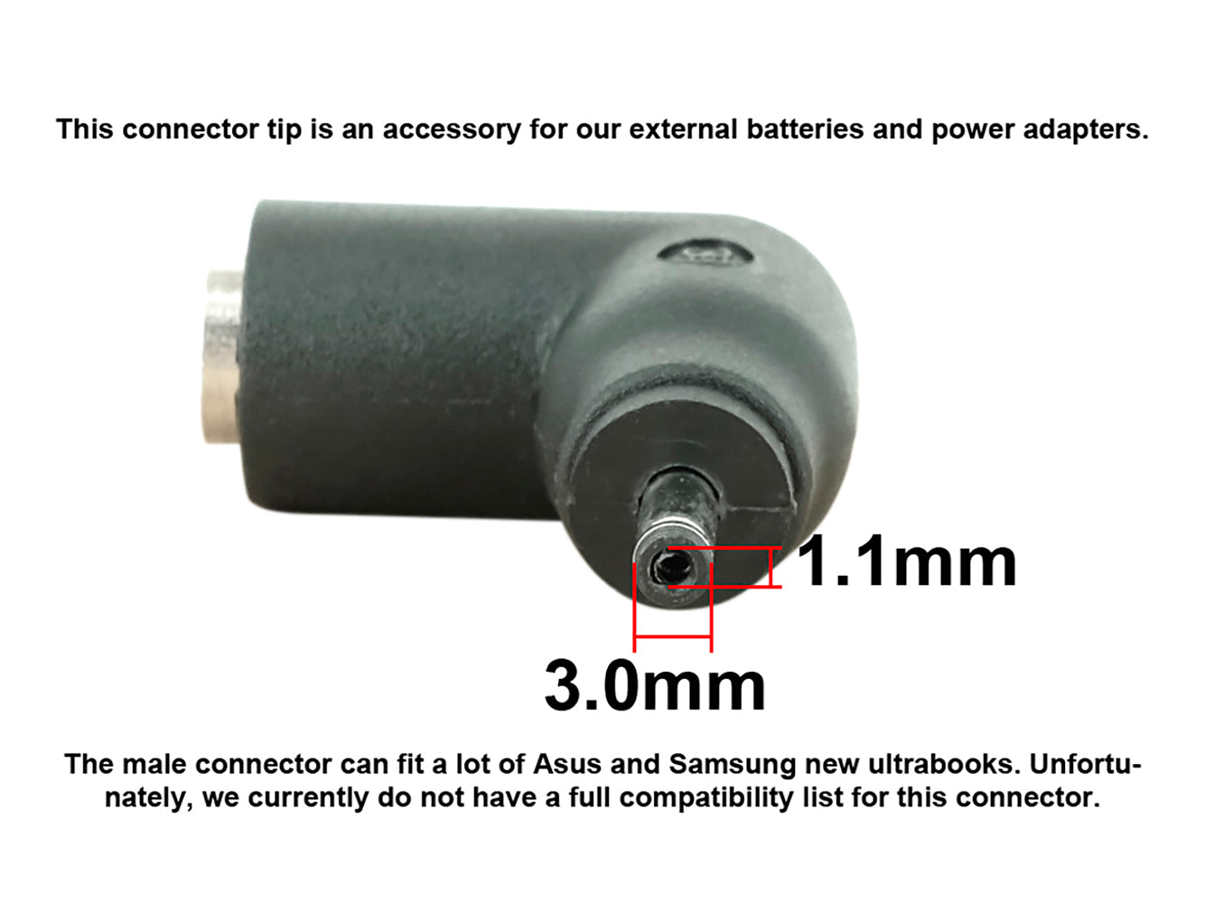 Punta del connettore C31 - Connettore maschio da 3,0 x 1,1 mm a jack femmina da 5,5 x 2,5 mm