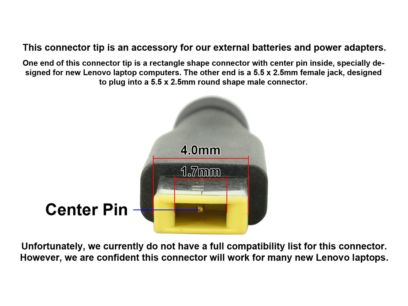 Punta del connettore C36 - Connettore rettangolare per laptop Lenovo con jack femmina da 5,5 x 2,5 mm