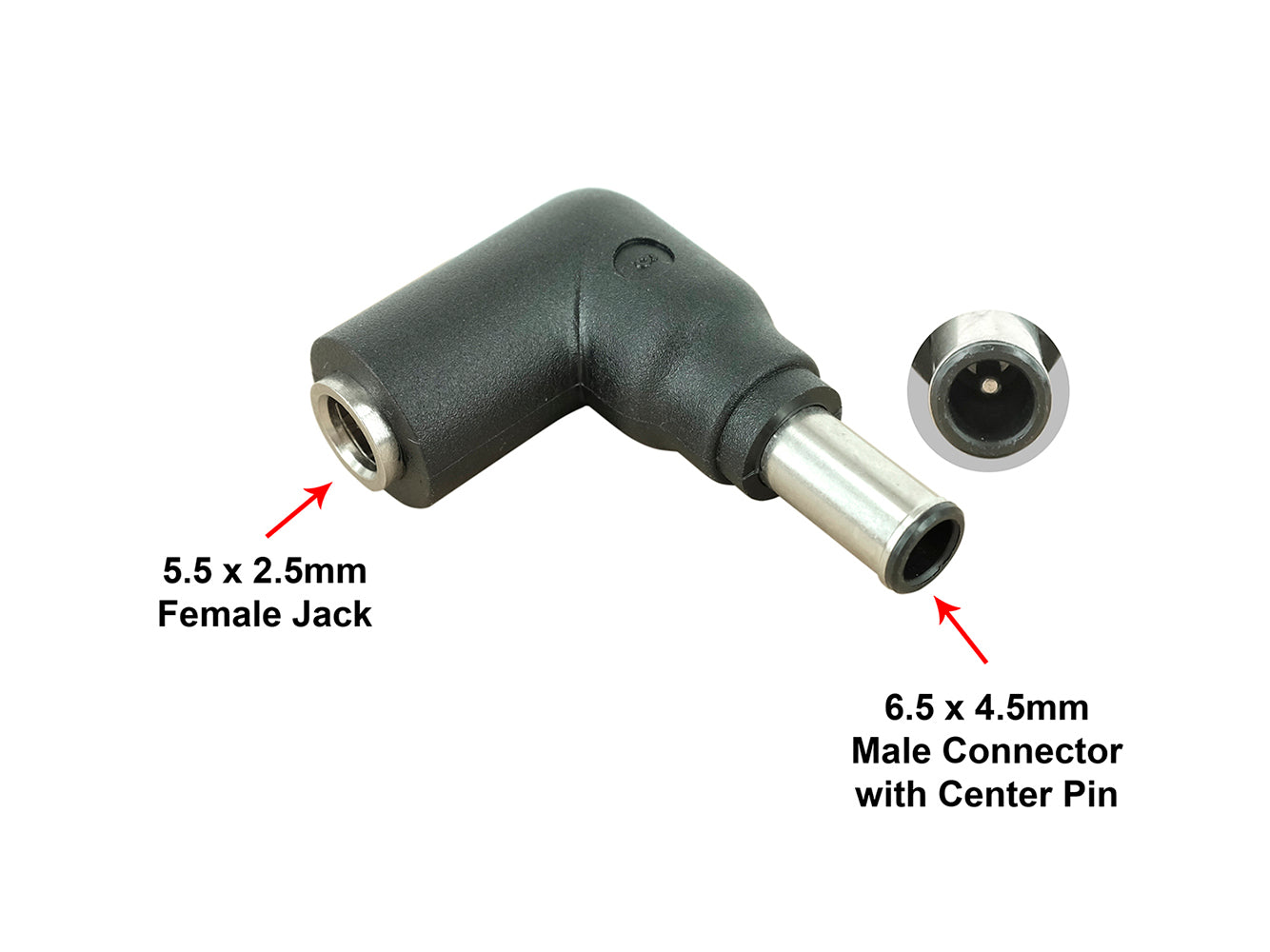Punta del connettore di alimentazione CC C6 - Connettore maschio da 6,5 x 4,5 mm con pin centrale a jack femmina da 5,5 x 2,5 mm