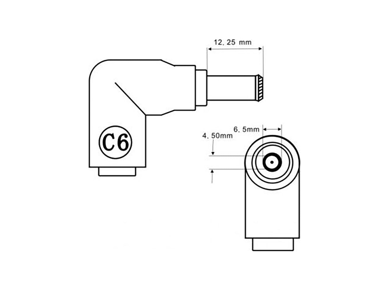 Punta del connettore di alimentazione CC C6 - Connettore maschio da 6,5 x 4,5 mm con pin centrale a jack femmina da 5,5 x 2,5 mm