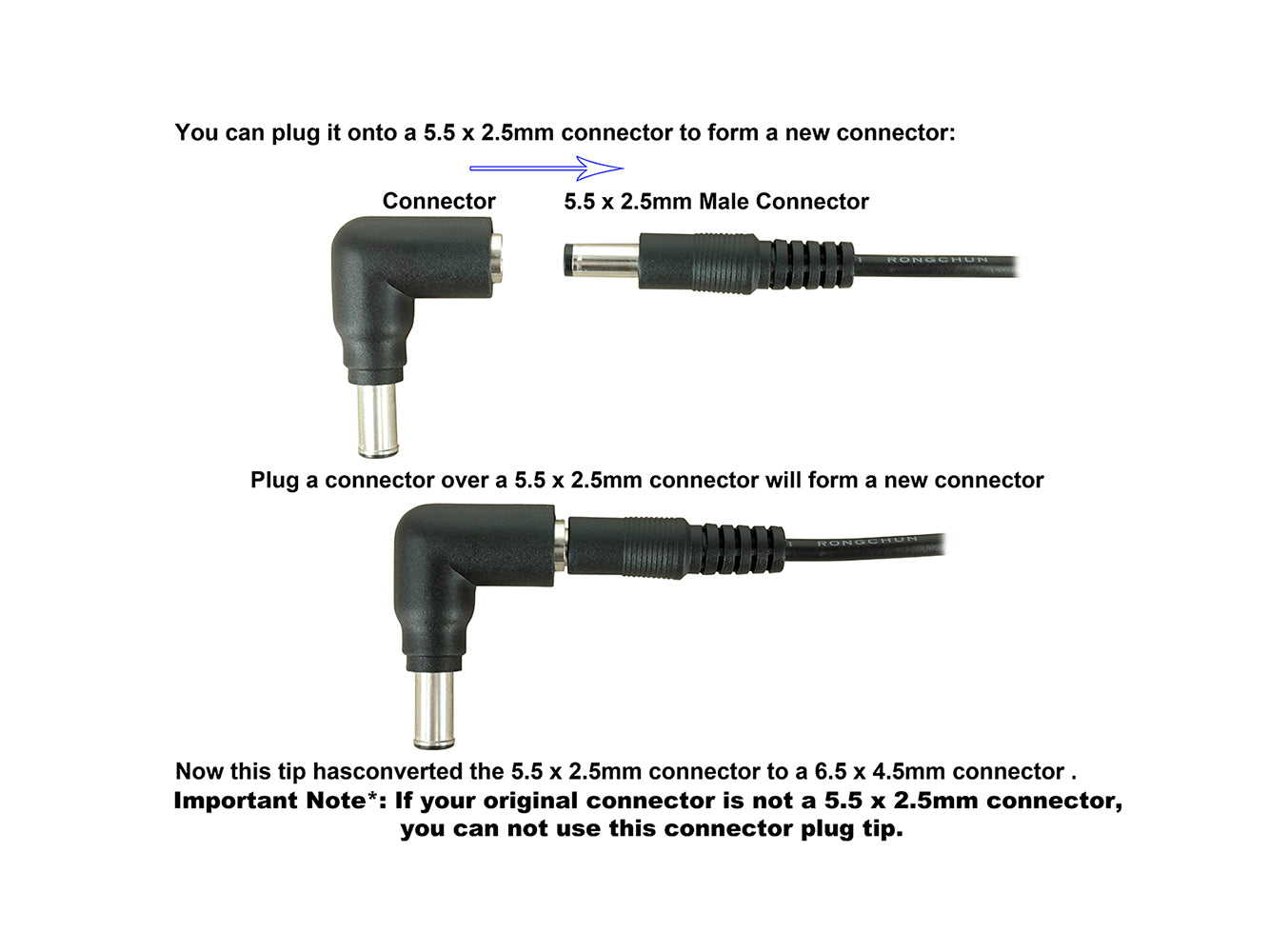 Punta del connettore di alimentazione CC C6 - Connettore maschio da 6,5 x 4,5 mm con pin centrale a jack femmina da 5,5 x 2,5 mm