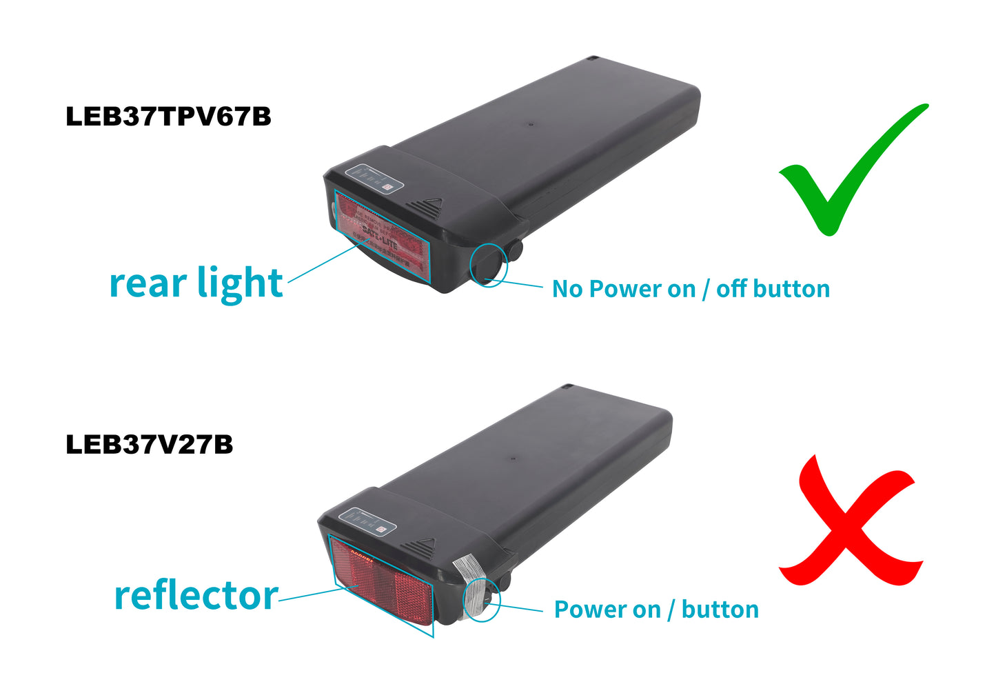 Batteria per bici elettrica con portapacchi posteriore Li-Ion 36V - 13,4Ah/482,4Wh, ricambio per bicicletta elettrica E-Glide Gizmo nera