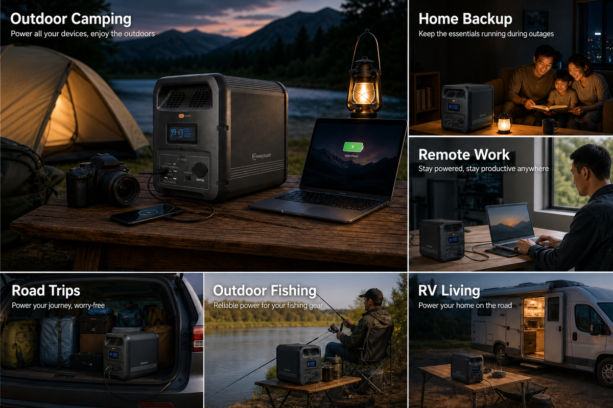 Tragbare Powerstation 2160Wh 2200W mit LiFePO4 Akku, 2 Std. Schnellladung, 800W Solareingang, App‑Steuerung (WiFi/Bluetooth) – Solargenerator für Camping & Notstrom Zuhause