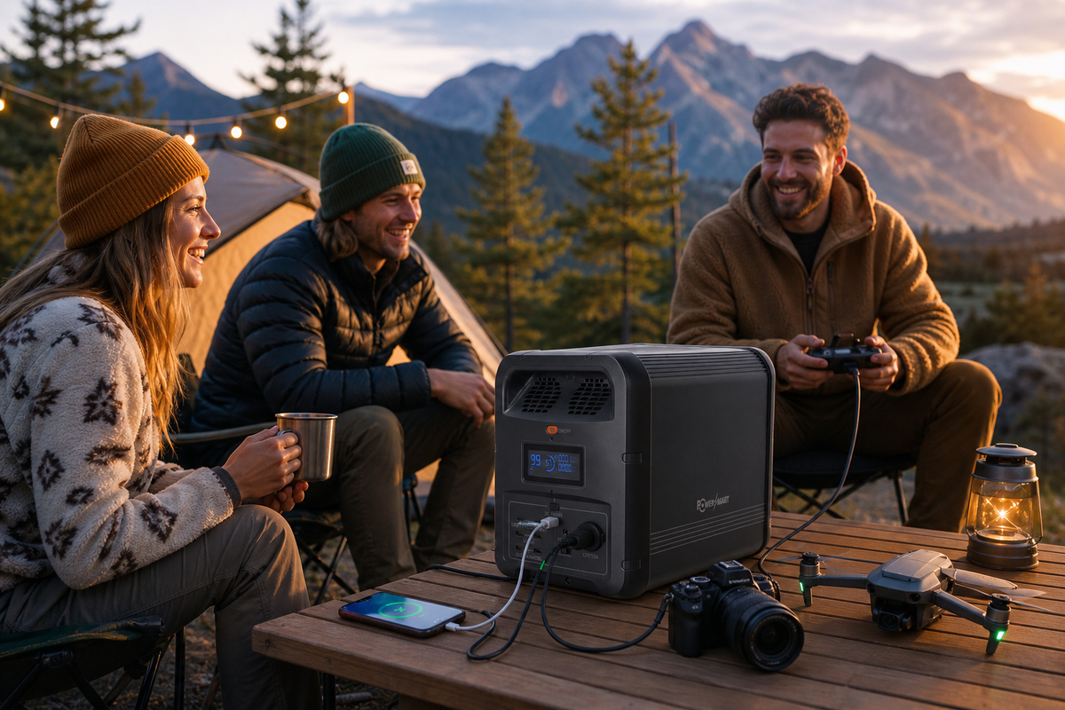 Tragbare Powerstation 2160Wh 2200W mit LiFePO4 Akku, 2 Std. Schnellladung, 800W Solareingang, App‑Steuerung (WiFi/Bluetooth) – Solargenerator für Camping & Notstrom Zuhause