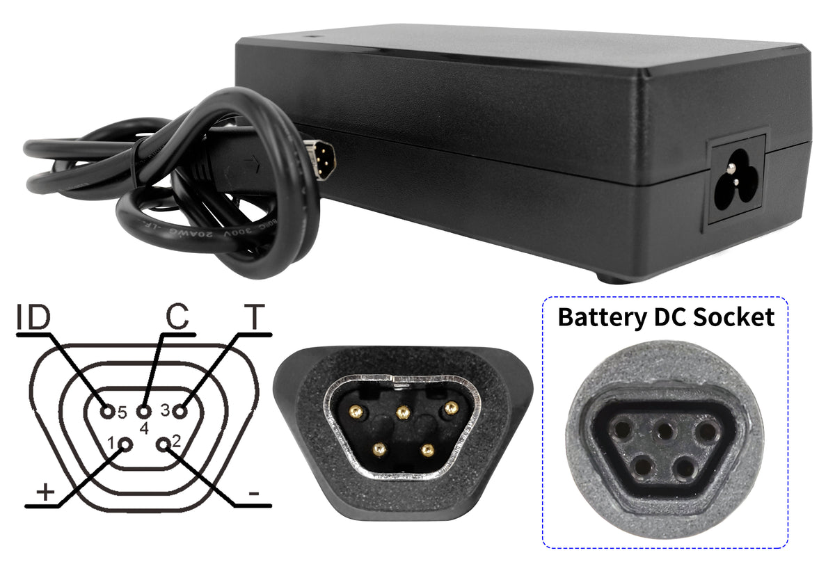 42V 2A E‑Bike Battery Charger for Egoing 36V Li‑Ion Battery – 5‑Pin Trapezoidal Connector Replacement Charger