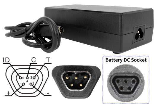 Cargador E‑Bike 42V 2A para Batería Egoing 36V Li‑Ion – Cargador de Repuesto con Conector Trapezoidal de 5 Pines