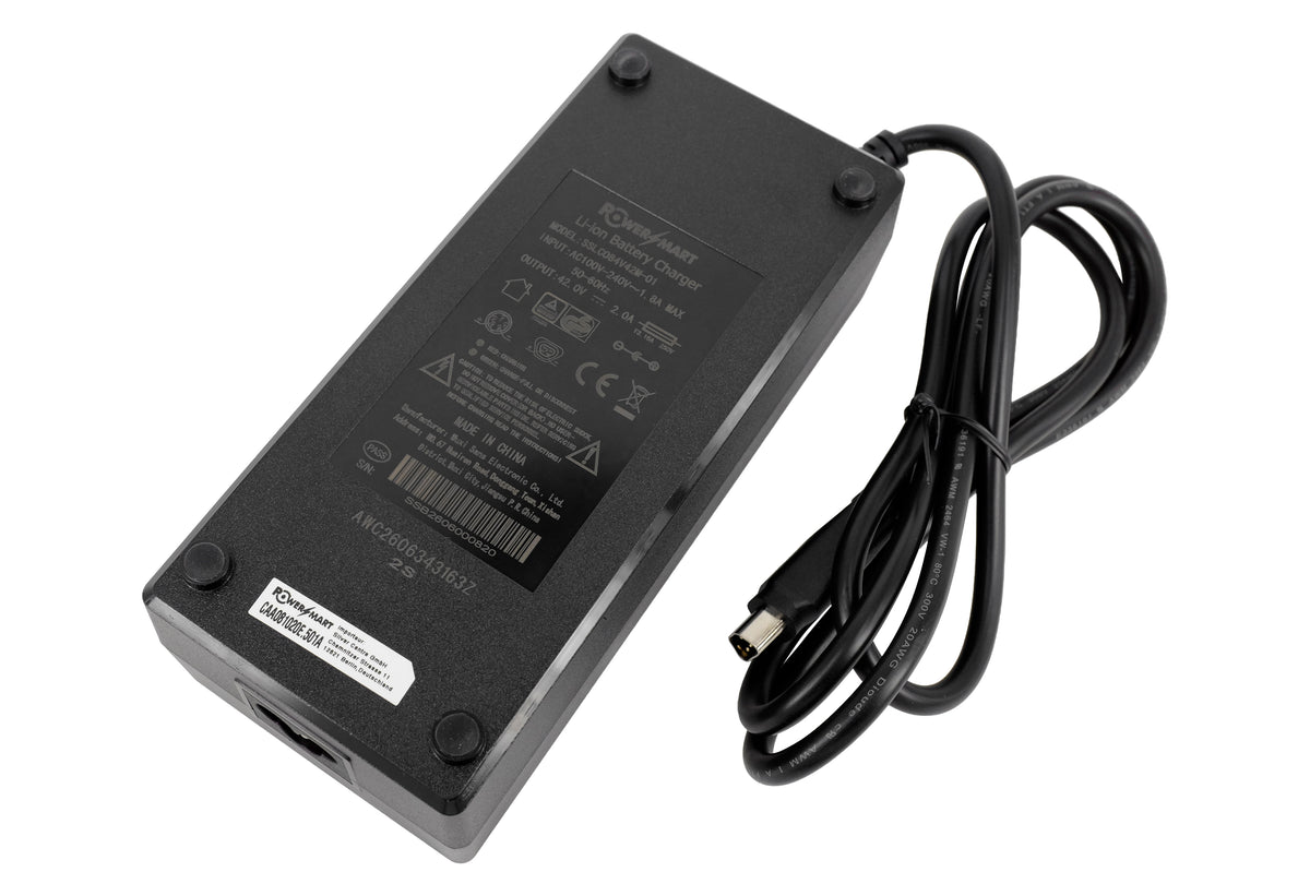 Caricabatterie E‑Bike 42V 2A per Batteria Egoing 36V Li‑Ion – Caricabatterie di Ricambio con Connettore Trapezoidale 5 Pin