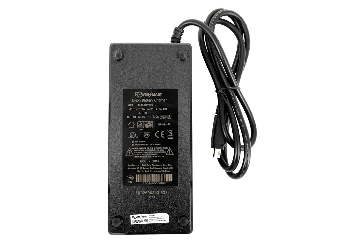 Caricabatterie E‑Bike 42V 2A per Batteria Egoing 36V Li‑Ion – Caricabatterie di Ricambio con Connettore Trapezoidale 5 Pin