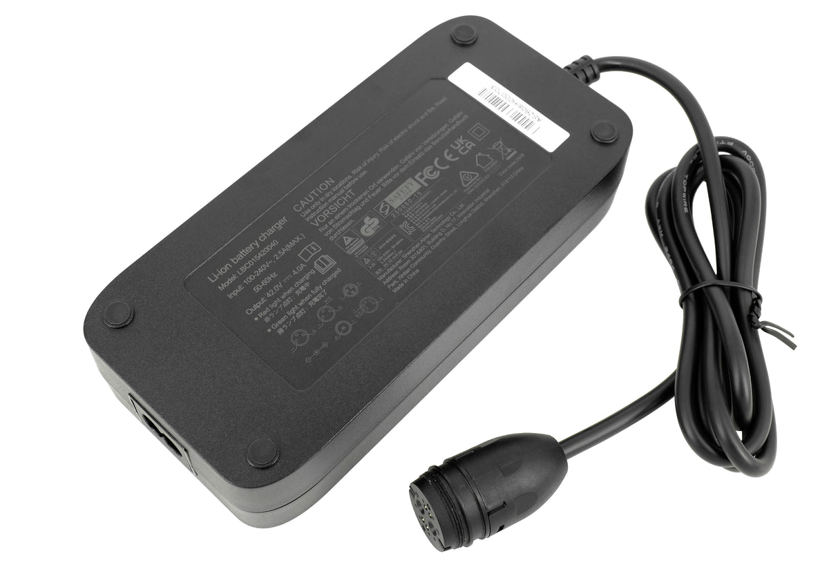 Cargador E‑Bike 42V 4A con Conector Rosenberger de 6 Pines para BMZ, Gazelle Impulse C7/C8 Hybrid y Go SwissDrive – Repuesto BSC42004000 / 24555