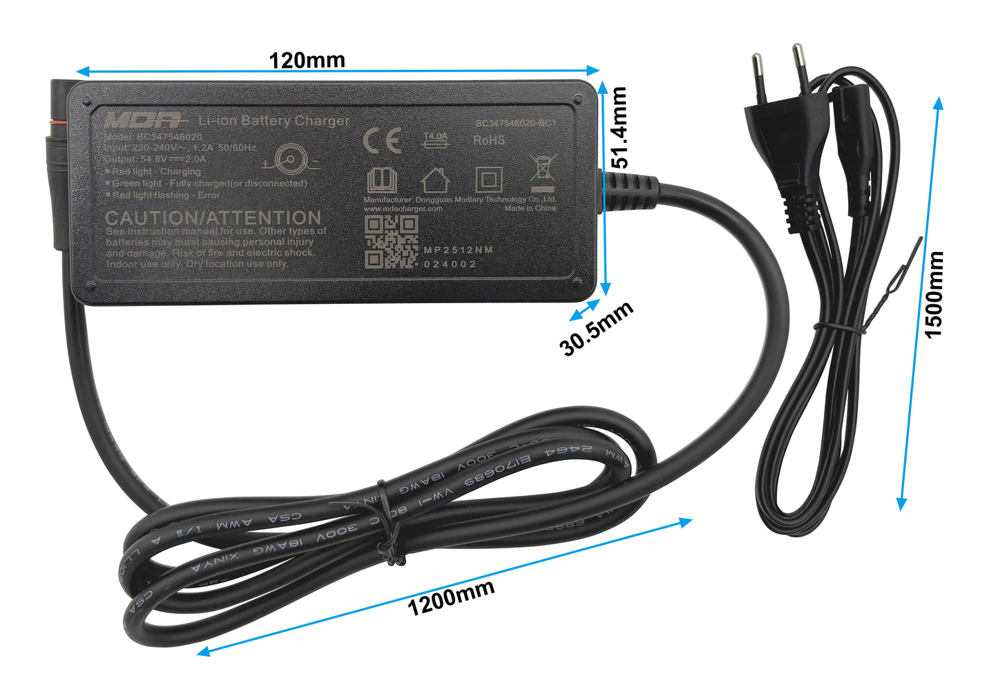 Adattatore Caricabatterie 54.6V 2A per Monopattino Elettrico Xiaomi 4 Pro Plus / 4 Pro Max / Ninebot G3 F3 GT3 ZT3