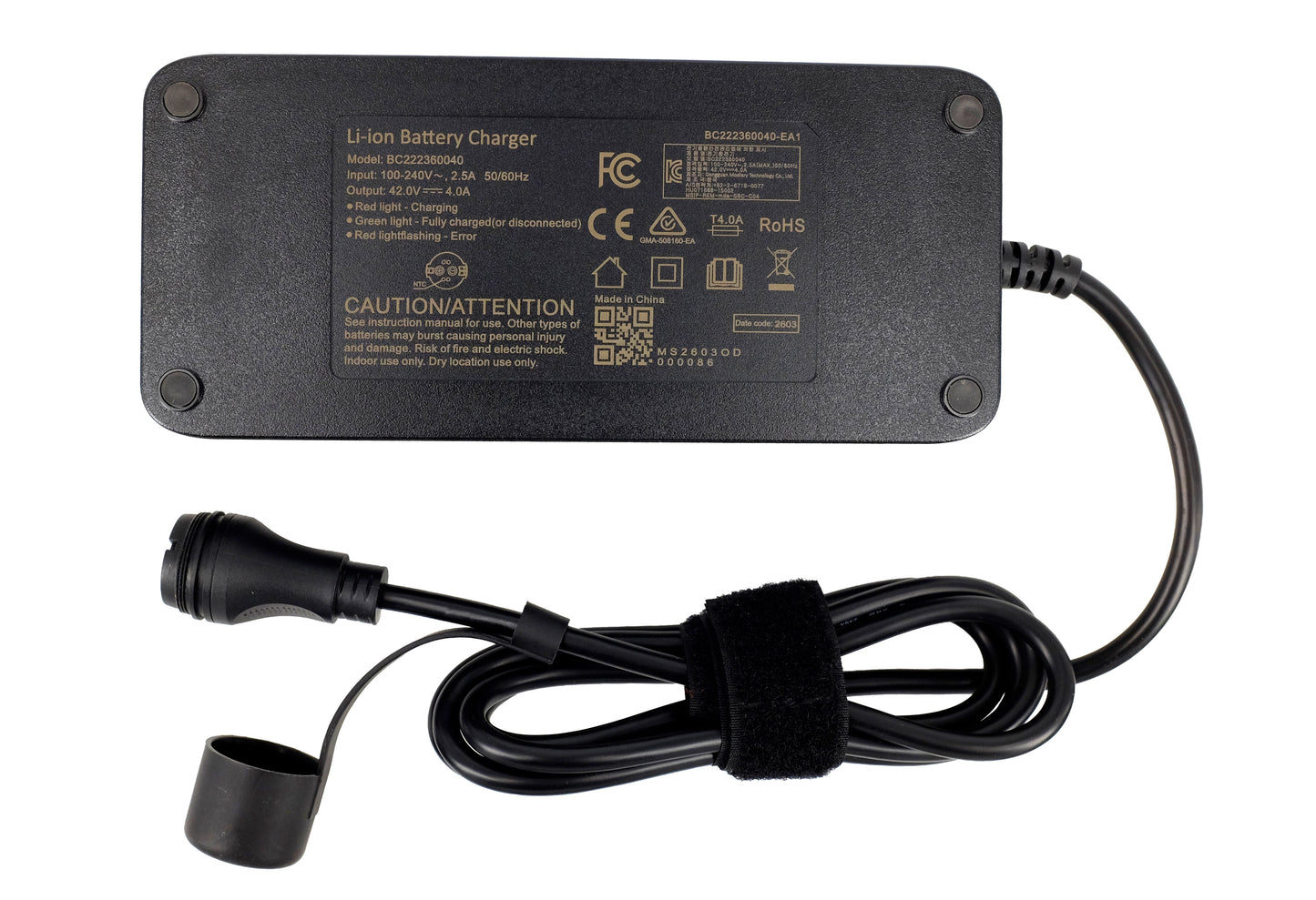 42V 4A Cargador para Specialized Turbo Levo, Kenevo, Vado, Como y Tero – Cargador de Batería E‑Bike Rosenberger para Baterías M1, M2, M3 y U2