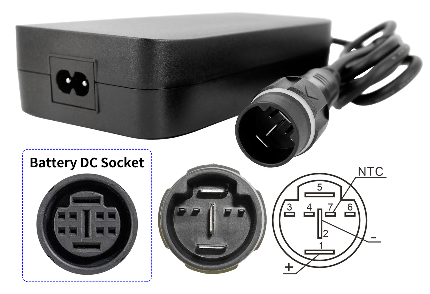 42V 4A Oplader voor 36V Yamaha E-bike Accu, met 7-pins uitgangsstekker met protocol