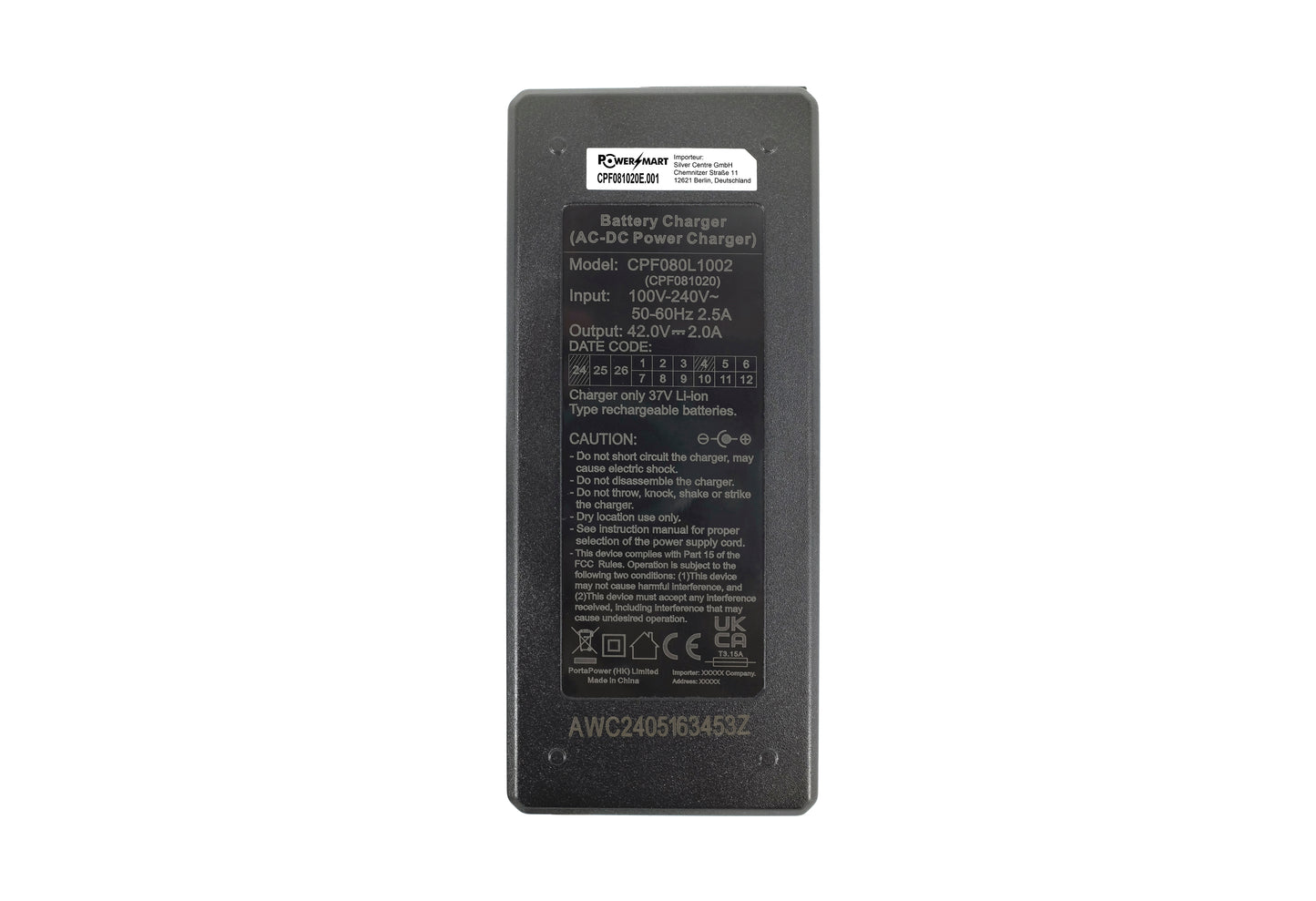 High-quality e-bike charger 36V 2.0A for batteries from Ansmann, Kalkhoff, Montana, Union, Victoria, Prophete, LLOBE and much more (DC 5.5×2.1mm)