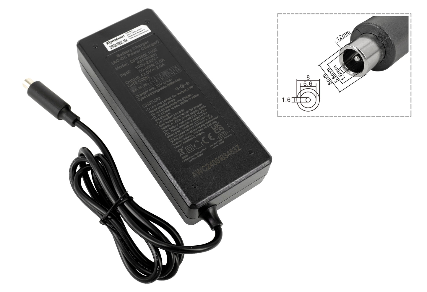 36V 2A Charger for Xiaomi M365, Ninebot ES1 ES2 ES4 Scooter