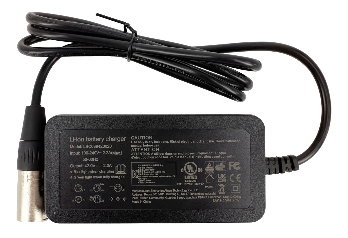 Caricabatterie E‑Bike 42V 2A per Batterie TranzX BL03, BL05, BL07, BL09 36V e Victoria – Caricabatterie XLR 5 Pin