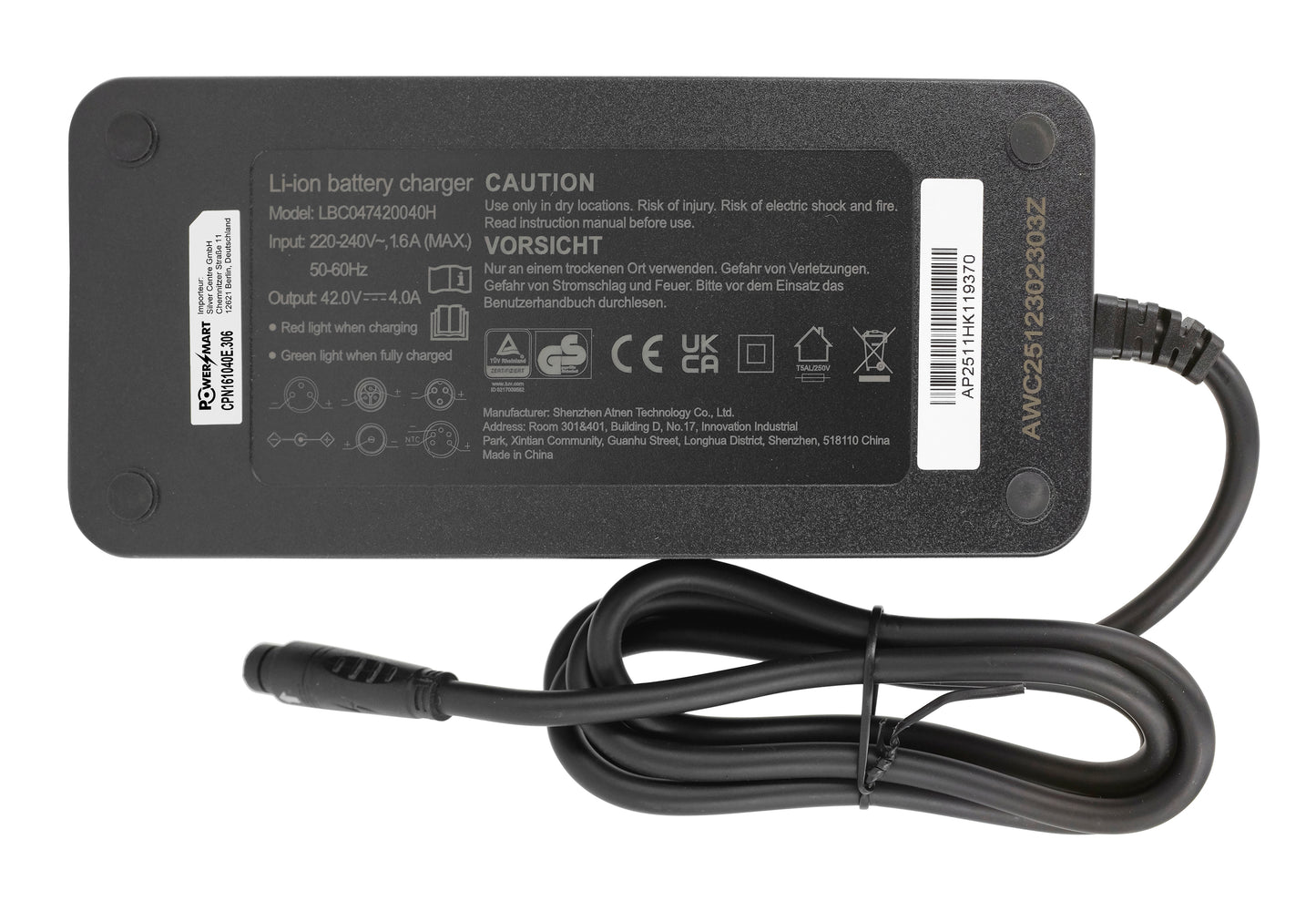 36V 2A Hyena Systems E-Bike-Akku-Ersatzladegerät für Carrera Impel und Feu Vert E-Rox Elektrofahrräder