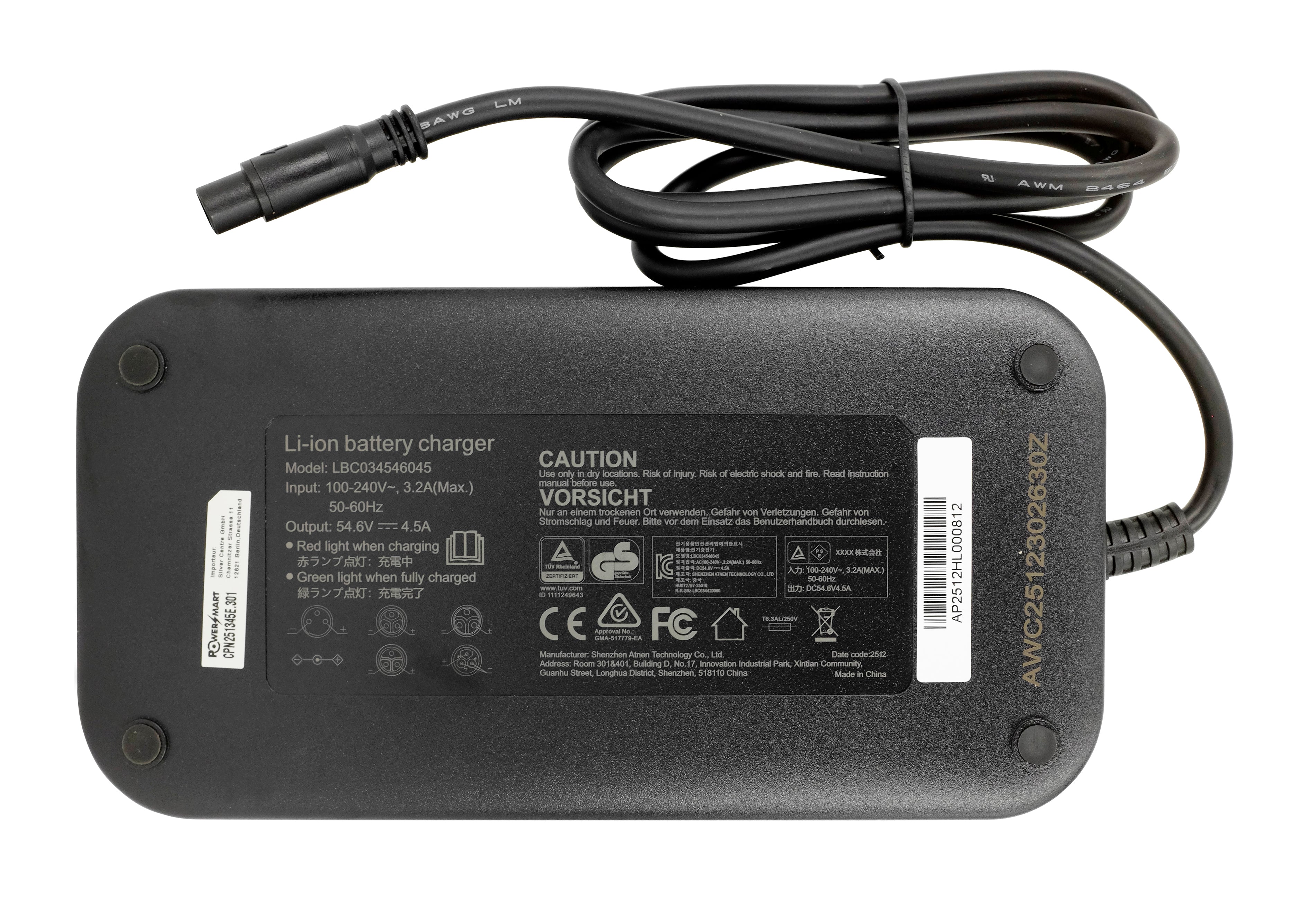 48V 4.5A 3-PIN CM Smart E bike Charger , Replacement Charger for
