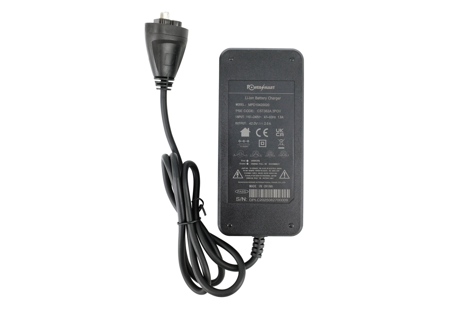 42V 2A acculader voor 36V Stella E-Bike accu, 3-pins ovale Stella stekker