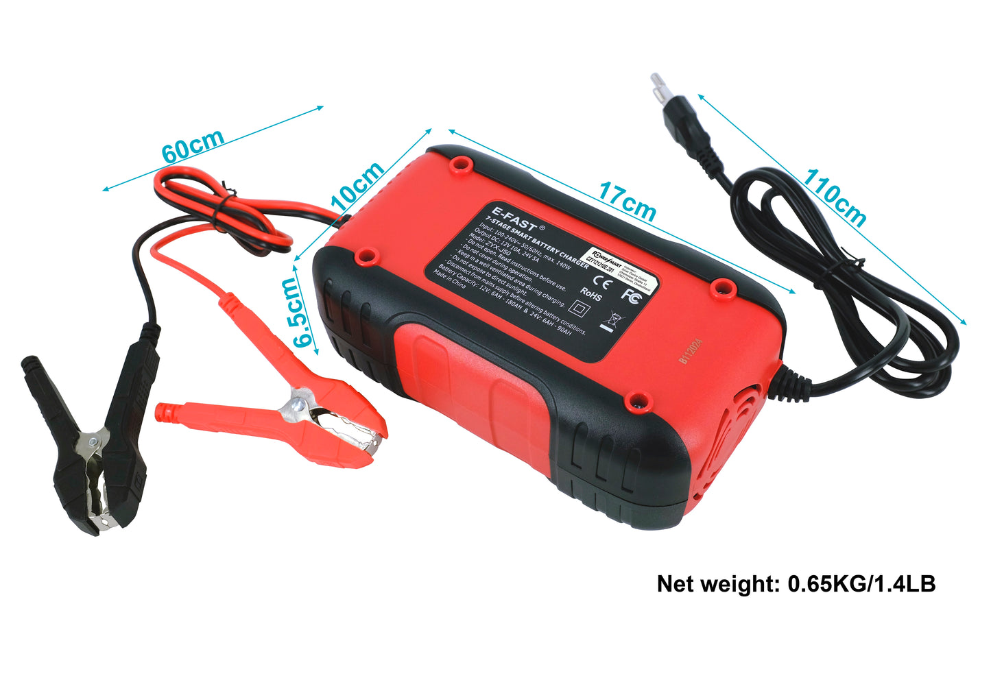Blei-Säure-Ladegeräte, 7-stufiges Autobatterieladegerät für Nass-/GEL-/SLA-/LiFePO4-/Blei-Säure-/AGM-Batterien, 12 V 10 A/24 V 5 A, intelligentes Batterieladegerät für Geländefahrzeuge/Golfwagen/Motorräder/Autos/Schiffe usw., Schnellladegerät