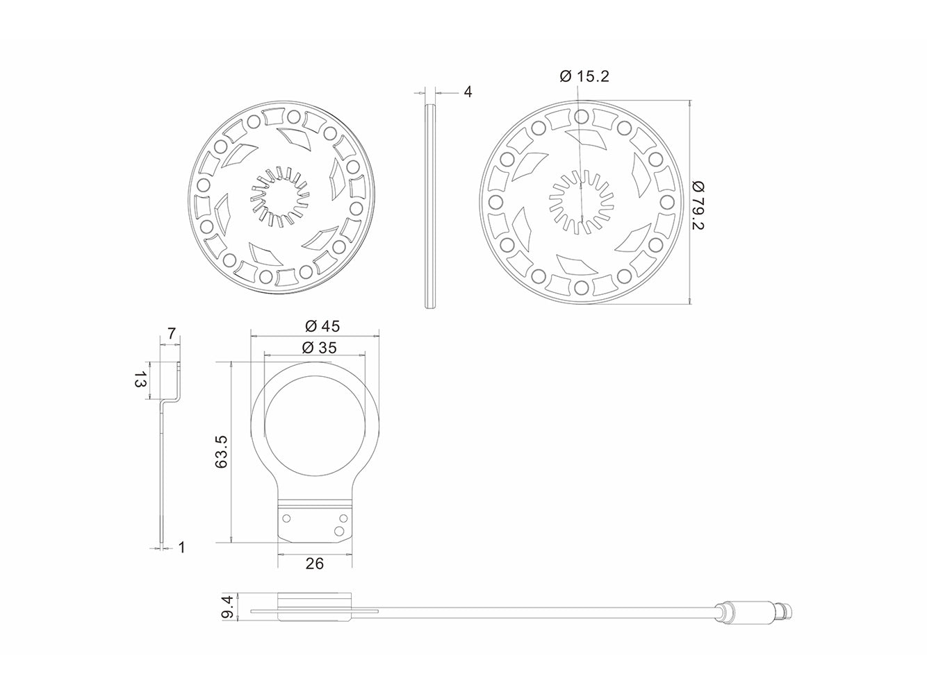 Externer Geschwindigkeitssensor rechts, 4P wasserdichter Stecker, Kabellänge: 650 mm, Dicke: 4 mm