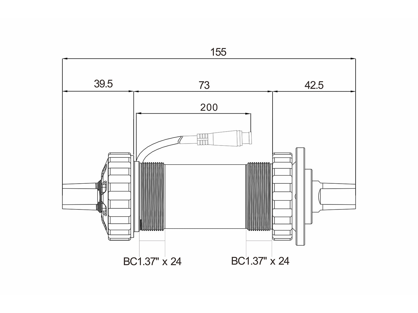 T9 Geschwindigkeits- und Drehmomentsensor, Tretlagergehäusebreite: 73,00 mm, Wellenlänge: 155 mm, Kettenlinie=49 mm