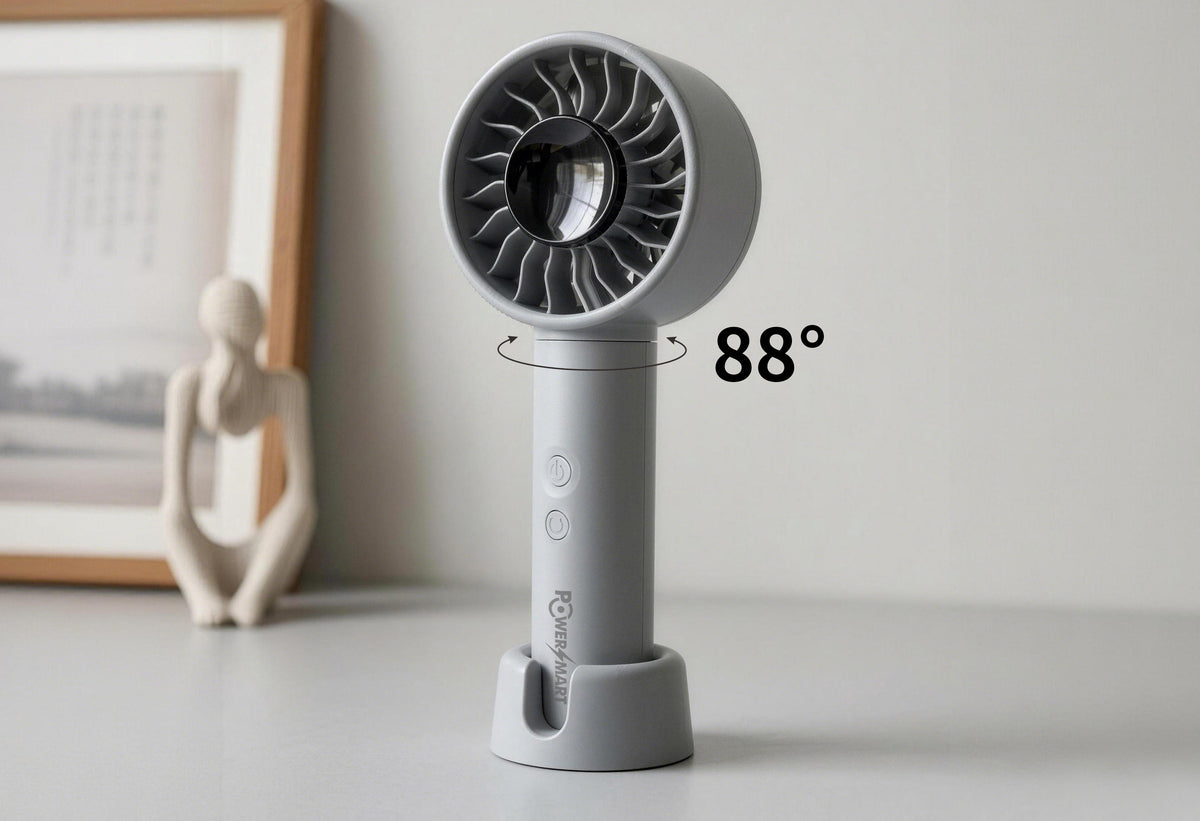 Portable USB‑C Fan with 4500mAh Battery, 100‑Speed Control & 90° Oscillation – Handheld & Desktop Cooling Fan with Digital Display