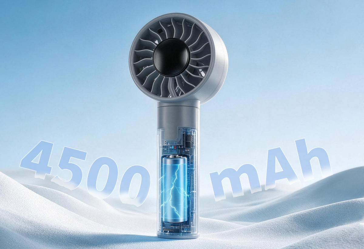 Portable USB‑C Fan with 4500mAh Battery, 100‑Speed Control & 90° Oscillation – Handheld & Desktop Cooling Fan with Digital Display