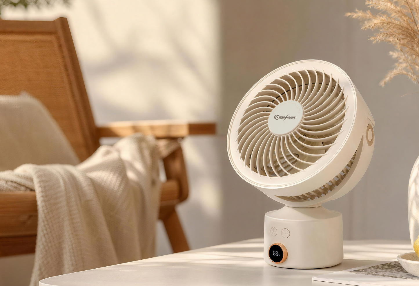 3D Air Circulation Table Fan with 110° Oscillation, 4000mAh Rechargeable Battery, 3 Speeds, 4H Timer & Aromatherapy Function – USB‑C Portable Air Circulator