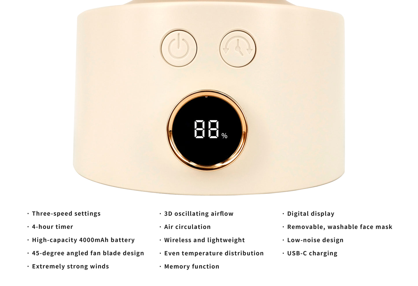 3D Air Circulation Table Fan with 110° Oscillation, 4000mAh Rechargeable Battery, 3 Speeds, 4H Timer & Aromatherapy Function – USB‑C Portable Air Circulator