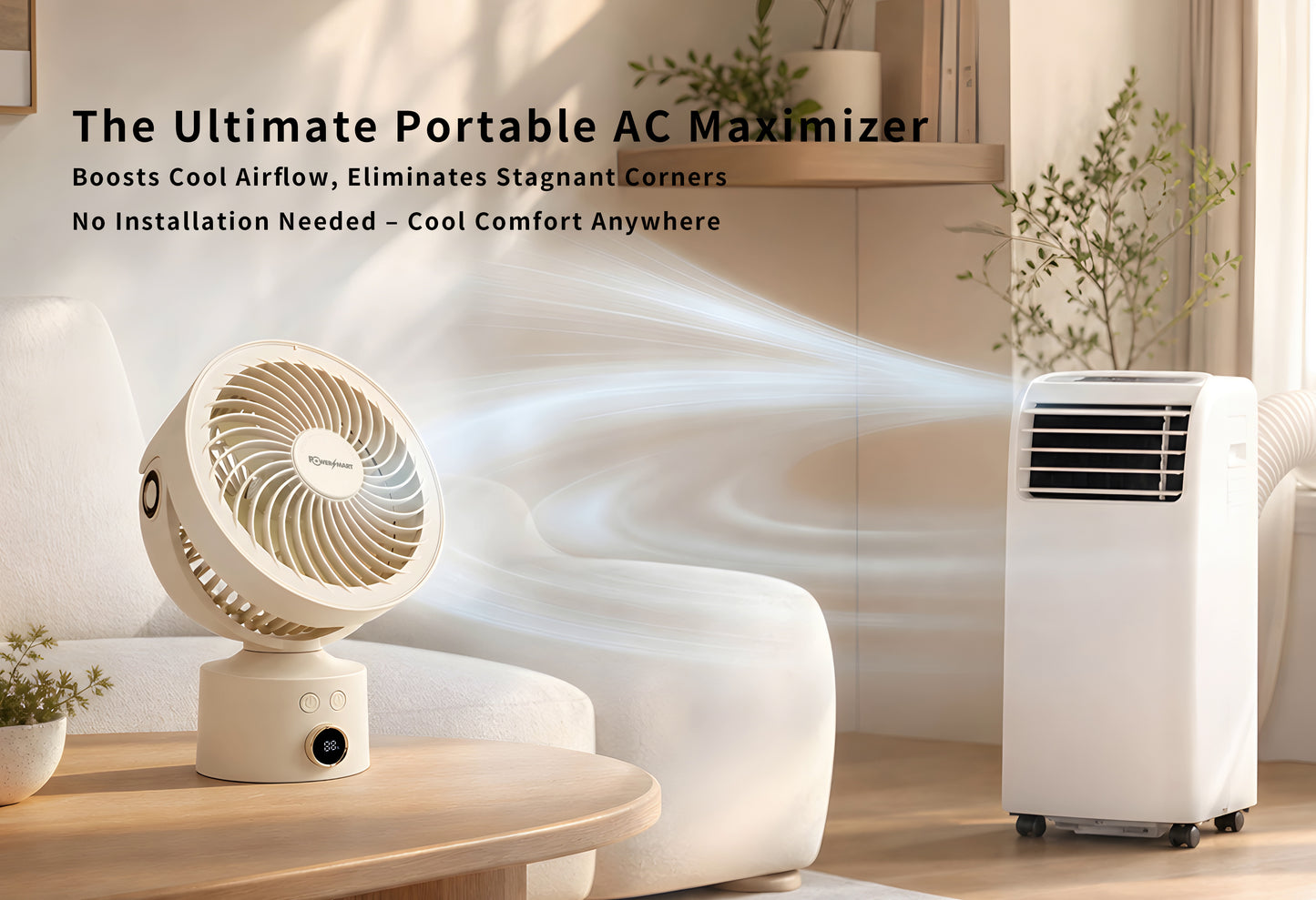 3D Air Circulation Table Fan with 110° Oscillation, 4000mAh Rechargeable Battery, 3 Speeds, 4H Timer & Aromatherapy Function – USB‑C Portable Air Circulator