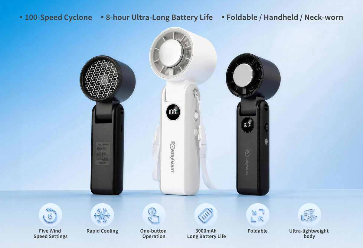 3-in-1 Handheld Cooling Fan with Ice Plate & 100-Speed Turbo Wind | 3000mAh Foldable Neck Fan with LED Display | Semiconductor Instant Cooling Portable Mini Fan
