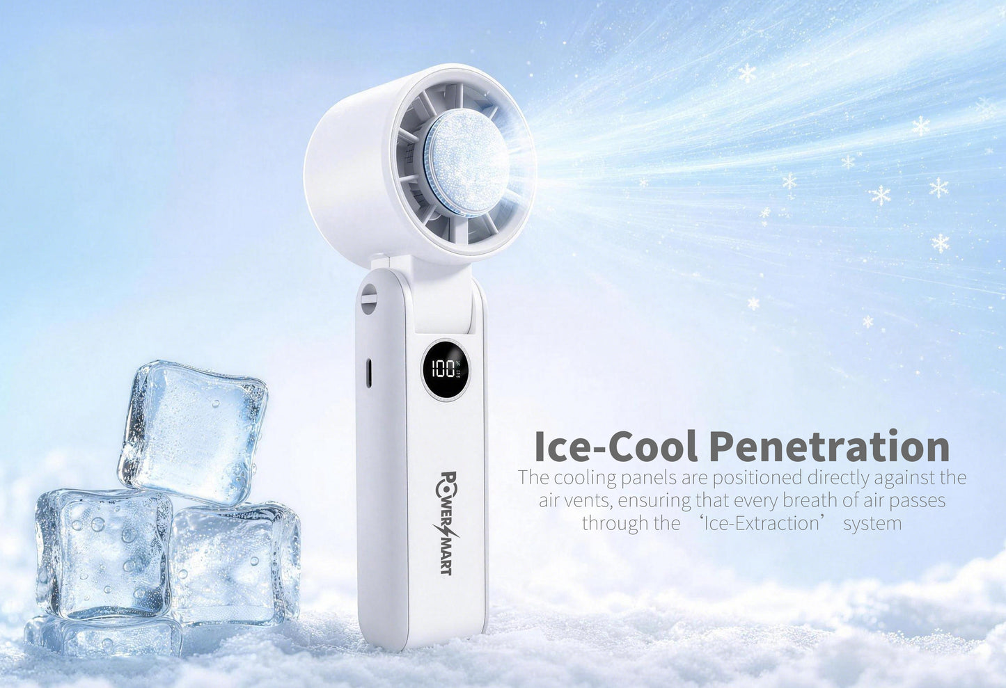3-in-1 Handheld Cooling Fan with Ice Plate & 100-Speed Turbo Wind | 3000mAh Foldable Neck Fan with LED Display | Semiconductor Instant Cooling Portable Mini Fan