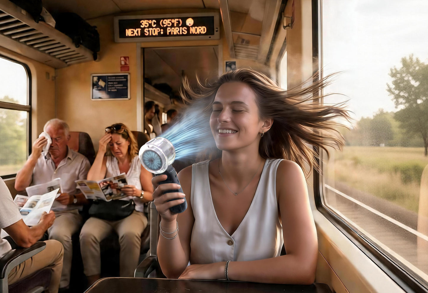 3-in-1 Handheld Fan with Semiconductor Cooling, Water Mist & Turbo Wind | 3600mAh Foldable Portable Fan