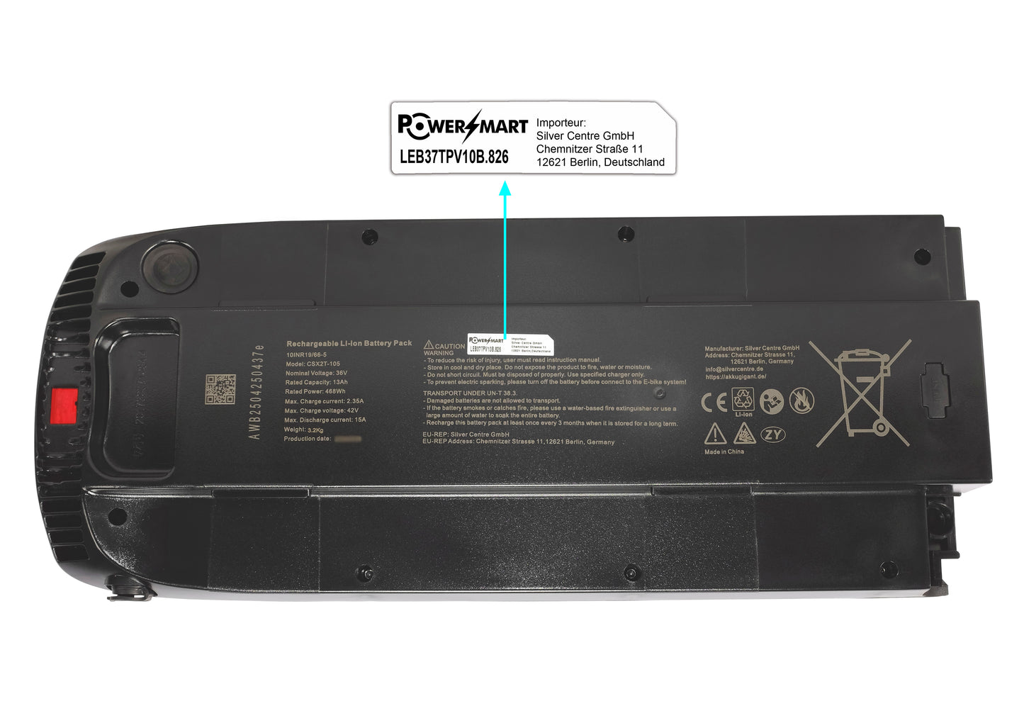 36V 13Ah 468Wh E-Bike-Akku für Brite Long Range E Bike - 20 Räder, Toplife E4400 E4600 E8000 E8100