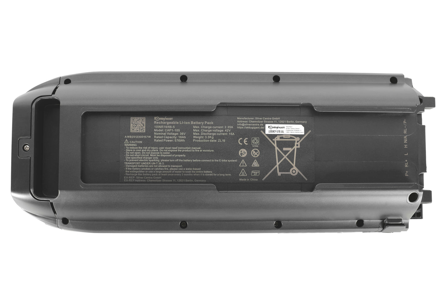 Batterie Li-Ion 36 V - 16 Ah/576 Wh Canbus Bafang pour vélos Vogue équipés d'un moteur central Bafang.