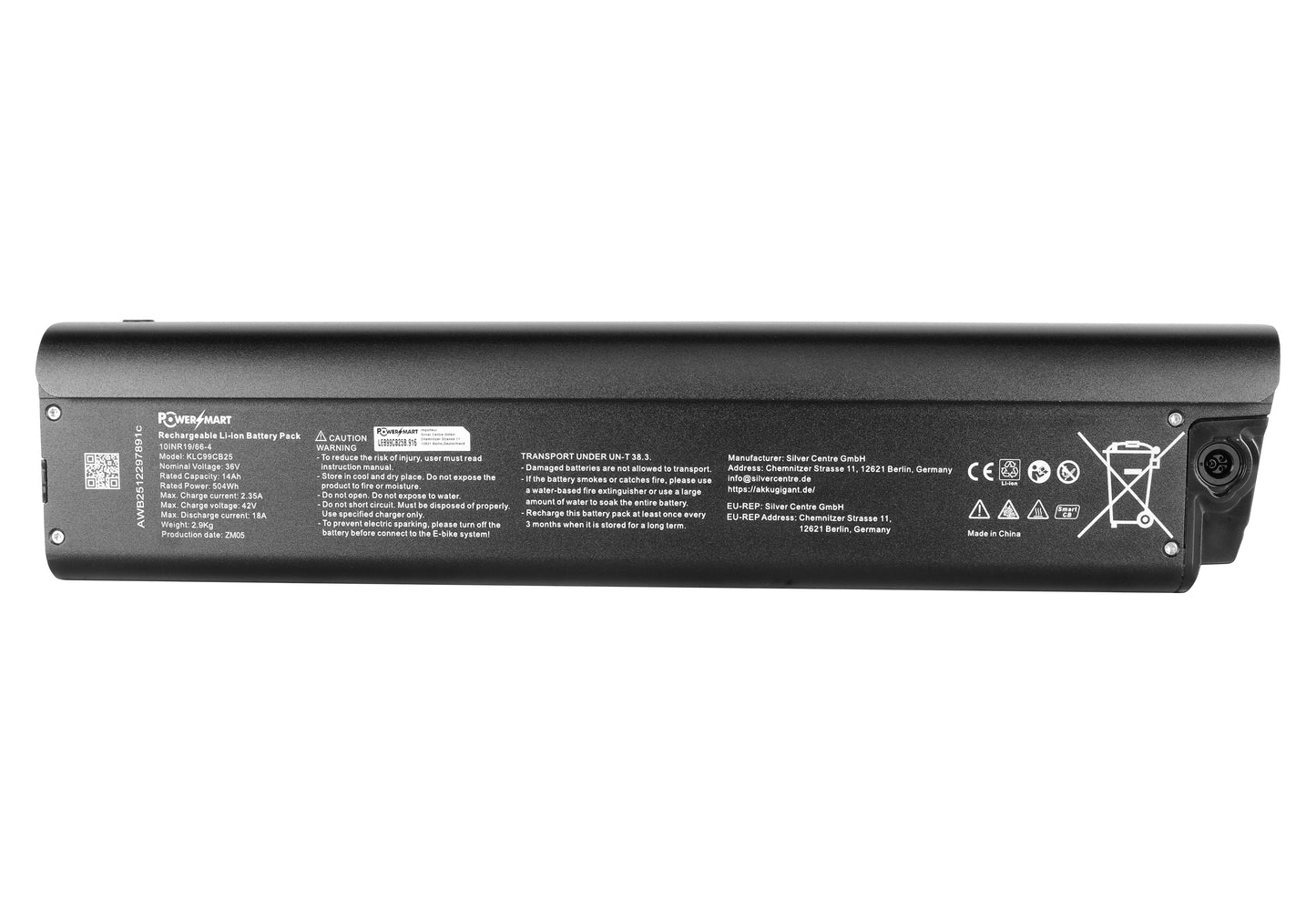 36V 14Ah / 504 Wh Battery for Qwic Urban FN7, FN7 Lite, R1 belt, RD9